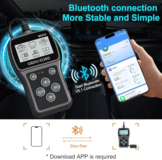 Bluetooth OBD2 Scanner Diagnostic Tool with Battery Tester: Check Engine Code Reader - Plug & Play with Live Data and Trip