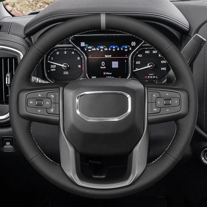 MEWANT Steering Wheel Cover for GMC Sierra 1500 / 2500 / 3500 & Yukon - Hive Microfiber Leather