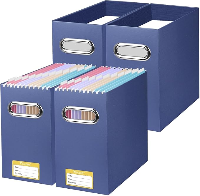 BALEINE File Organizer Box, Cardboard File Folder Organizer with Handle for Letter Size, Portable Collapsible Hanging Filing 