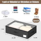 Underbed Storage Bins with Wheels, No Assembly Required - 7.5 inch height Black Large Capacity Rolling Underbed Containers fo