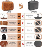 Elviros Hanging Toiletry Bag for Men Travel Essentials 3-in-1 Large Waterproof Dopp Kit PU Leather Shaving Bag with Separate 