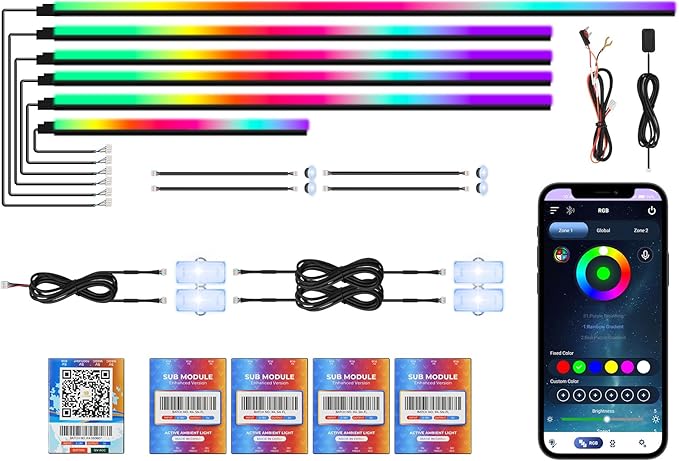 New Version Acrylic Car Dreamcolor Ambient Lighting Kit 14 in 1 LED Interior Car Strip Lights APP Control Zoned Control System 252 Color Modes DIY Neon Wireless Sound Activated RGB Neon Light Kits