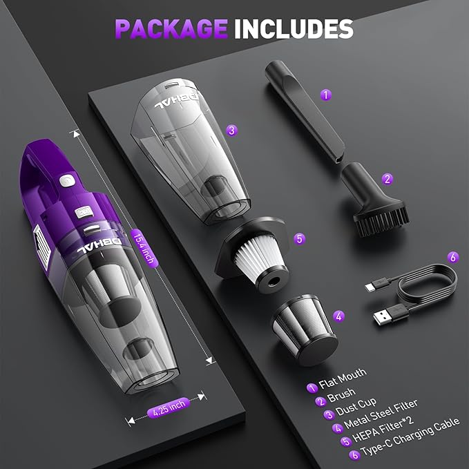 Handheld Vacuum Cordless, 15000PA Powerful Suction Car Vacuum Cleaner Lightweight with Multi Accessories, Hand held Vacuum Cl