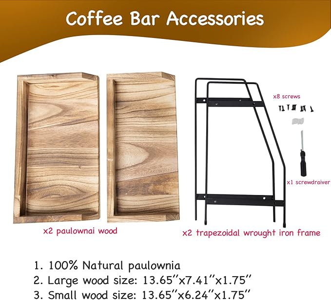 QUALLON Coffee Bar Accessories and Organizer, Coffee Station Organizer 2 Tier Bathroom Counter Organizer, Wood Coffee Tray, B