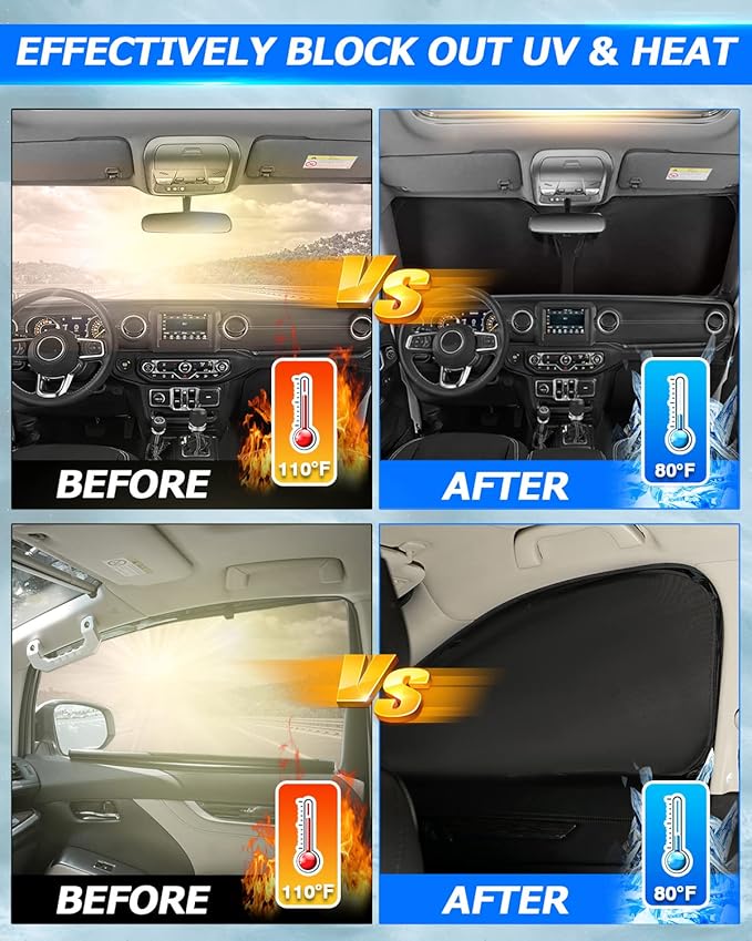 Karltys 3PCS Windshield Sun Shade for 2013-2017 Subaru Crosstrek, Reflective Front and Side Window Sunshade Cover Custom Fit Crosstrek, Foldable Sun Visor Protector Blocks Heat UV Rays