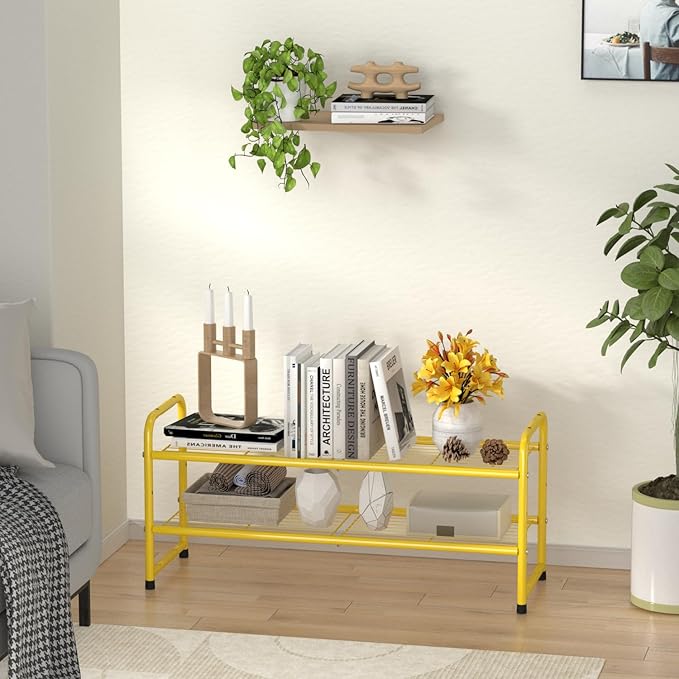 SUFAUY 2-Tier 33" Wide Shoe Rack, Closet Metal Wire, Stackable, Gold