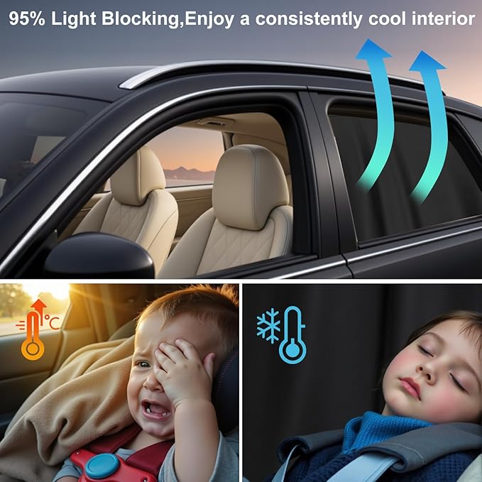 5Pcs Car Window Shades, 4 Pcs Car Side Window Sun Shades & 1 Rear Seat Divider Curtain with Storage Bag, UV Protection Baby Window Covers, Privacy Protection Window Screen Fit for Most of Cars