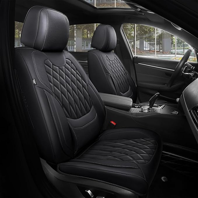 FREESOO Car Seat Covers Front Seats - Luxury Breathable Waterproof Faux Leather Car Seat Cover Protectors with Lumbar Support