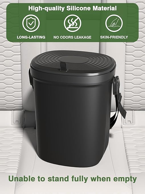 Leakproof Car Trash Can, 1.9 Gallon Soft Silicone Hanging Garbage Can with Lid, Easy to Clean Vehicle Trash Bin, Suitable for Sedans, SUVs, MPVs & Trucks