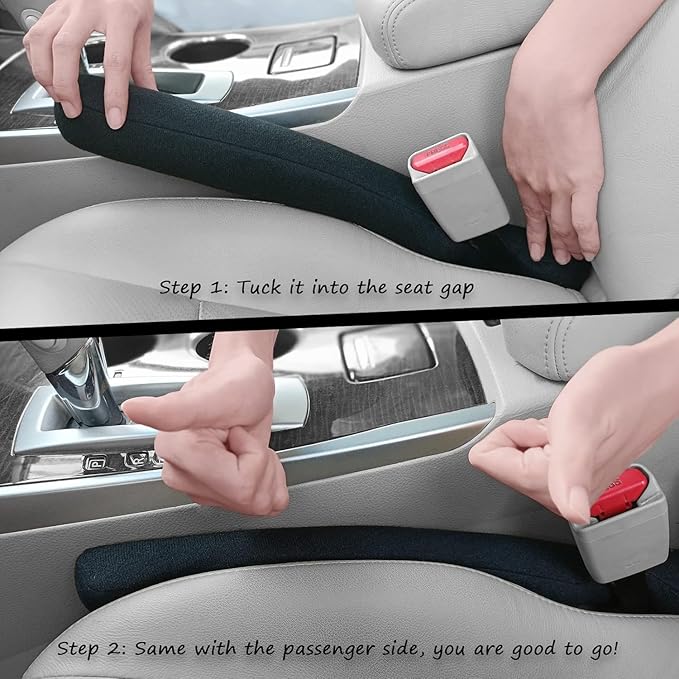 Car Seat Gap Filler Compatible with Chevy Equinox Malibu Cruze Traverse Volt Blazer Silverado Suburban Tahoe Bolt Trax Spark Sonic Impala Accessories Gap Plug Blocker with Storage Slot Black 2Pcs