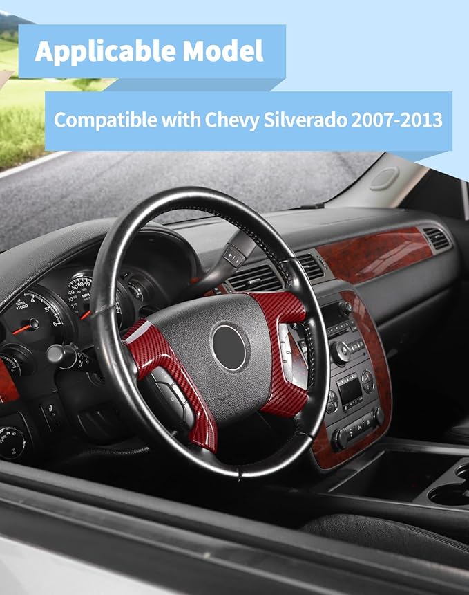 Voodonala Red Carbon Fiber Steering Wheel Panel Trim Cover Compatible with Chevy Silverado/Tahoe/Suburban/Avalanche/Escalade/GMC-Yukon/GMC-Sierra 2007 2008 2009 2010 2011 2012 2013