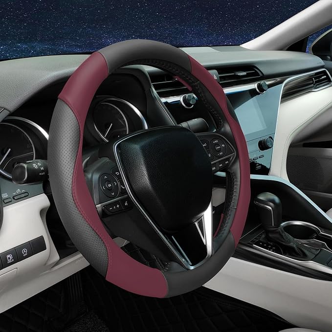 Steering Wheel Cover Universal Standard Size 14.5-15 inch, Breathable Microfiber Leather, Anti-Slip, Soft Grip, Sporty Design