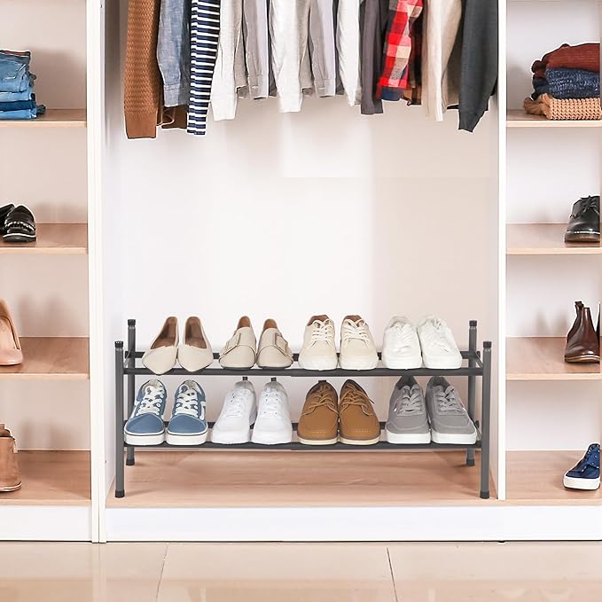 STORAGE MANIAC Expandable Shoe Rack, 8 Pairs Stackable Small Shoe Rack, Metal Adjustable Shoes Organizer for Closet, Entryway