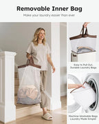 SOLEDI Slim Laundry Hamper with Lid, Narrow Laundry Basket with Removable Bags, Dirty Clothes Hamper with handle, Small Hampe