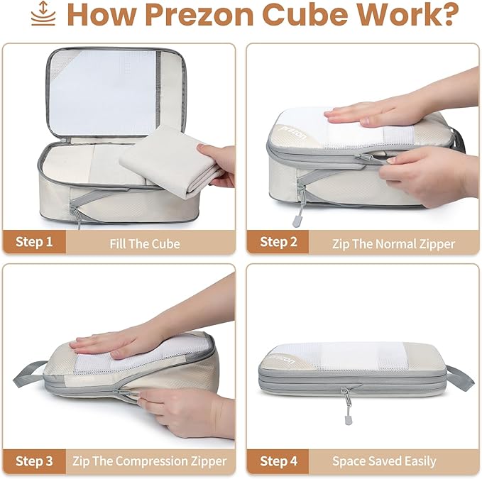 Compression Packing Cubes for Travel, Lightweight Vacation Travel Essentials, Travel Accessories for Suitcase Organizer Bags 