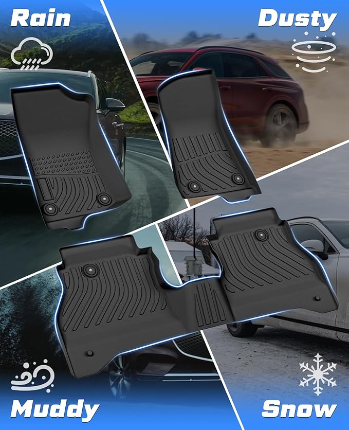 Sunsdrew Floor Mats for Jeep Gladiator 2020-2025 2026, All Weather TPE Rubber Floor Liners for Gladiator Accessories,1st&2nd Row Full Set Car Mats Raised Edge