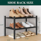 Smiry Small Bamboo Shoe Rack 2-Tier, Stackable Wooden Shoe Organizer for Entryway & Closet, Free Standing Wood Shoe Storage S