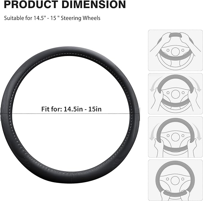 【2025 Model】 Breathable Soft Leather Car Steering Wheel Cover for Men Women, Non-Slip, Comfortable,Universal 15 inches Steeri