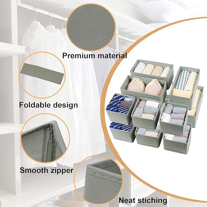 Fordonral Drawer Organizer Clothes, Foldable Fabric Dresser Organizer Closet Organizers and Storage Box for Underwear,Folded 