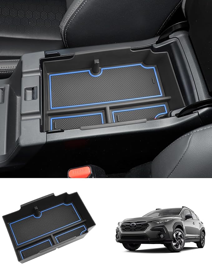 2024 2025 2026 Crosstrek Center Console Organizer for Subaru Crosstrek (Base/Premium/Sport/Limited/Wilderness), 2025 Crosstrek Console Tray 2026 Crosstrek&Impreza Accessories (with Blue Mats)