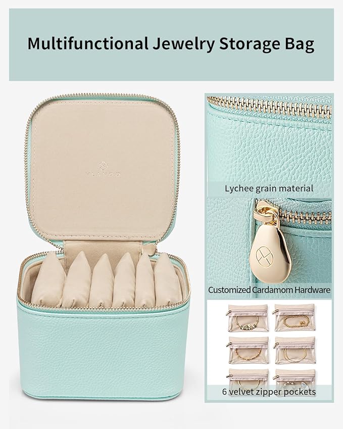 Vlando Travel Jewelry Box,Jewelry Travel Case with 6 Velvet Jewelry Zipper Pockets Travel Jewelry Organizer for Ring Bracelet