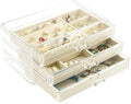 Weiai Acrylic Jewelry Box 3 Drawers, Velvet Jewellery Organizer, Earring Rings Necklaces Bracelets Display Case Gift for Wome