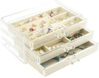 Weiai Acrylic Jewelry Box 3 Drawers, Velvet Jewellery Organizer, Earring Rings Necklaces Bracelets Display Case Gift for Wome
