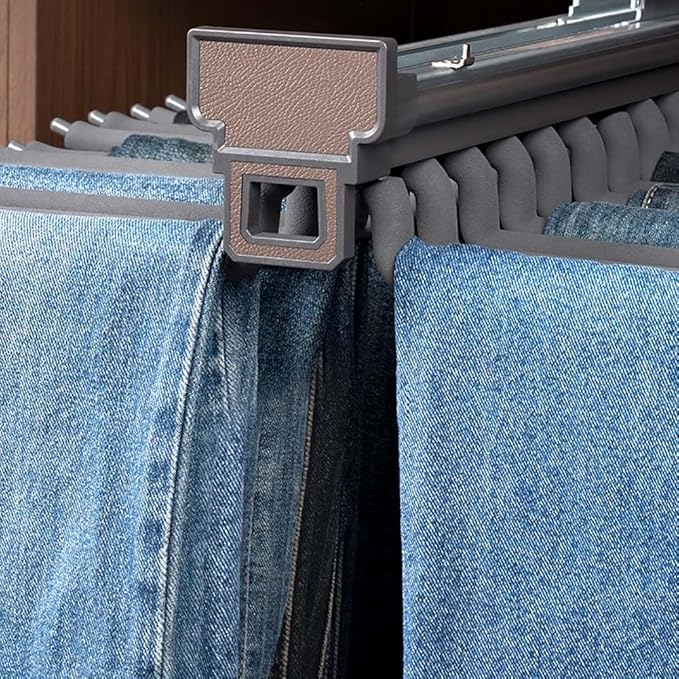 Pull Out Trouser Rack 16-24 Arms, Double Row Hanger, Extendable Pants Holder Sliding Closet Hanger Rail for Pants Clothes Org