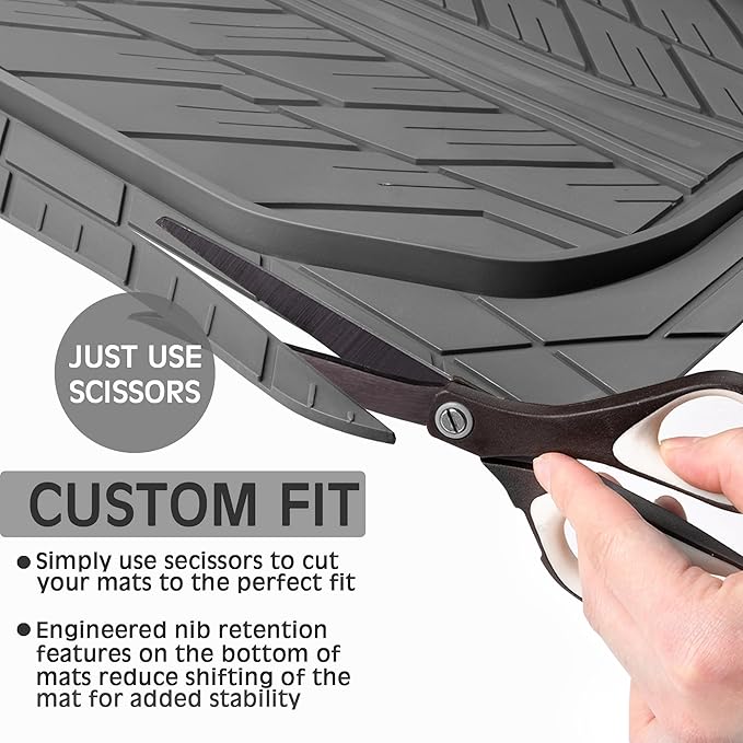 CAR PASS Floor Mats for Cars M-L Size, Heavy Duty Rubber Floor Mats with Trunk Cargo Liner, Universal Trim-to Fit Automotive Floor mats for Truck Van SUV Waterproof All Weather Car Mats All Gray