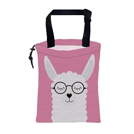 Car Garbage Bag Cute White Alpaca in Glasses Drawstring Car Trash Bag Hanging for Back Seat with Adjustable Buckle Canvas Vehicle Trash Can Easy-to-Install