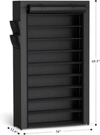 Kitsure Shoe Rack - 10-Tier Large Capacity Shoe Organizer Shelf with Dust Cover & Side Pockets, Rust-Proof Metal Shoe Rack fo