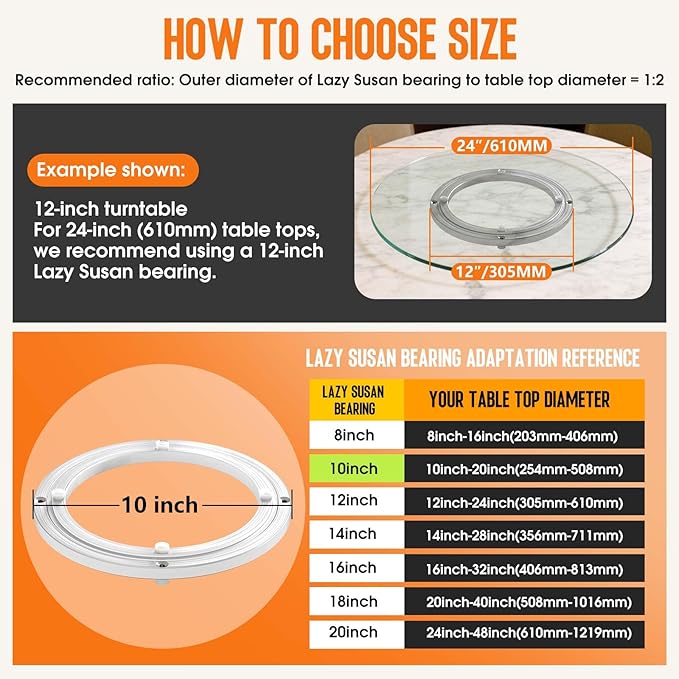 Heavy Duty Lazy Susan Turntable Bearing 10 Inch, 500lbs Capacity Rotating Swivel Plate for Round Table, Heavy Duty Swivel Bas