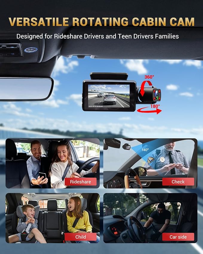 2.5K+1080P Dual Dash Cam Front and Inside, WiFi & GPS Dash Camera for Cars with 32G Card, IR Night Vision, 3" IPS Screen, Ins