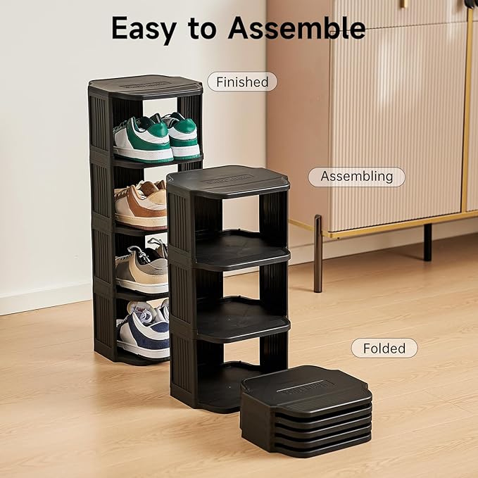 Vertical Shoe Rack, 9-Tier Plastic Stackable Storage Shelf for Small Closets and Narrow Spaces, Compact Free Standing Shoe Ra