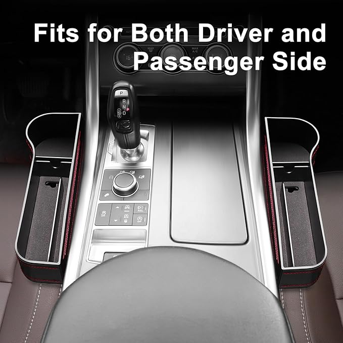 Car Seat Gap Filler, Car Seat Organizer with Cup Holder, Car Seat Gap Filler Organizer with 2 Seat Back Hooks for Phones, Keys, Cards, Canned Drinks, Ideal for Car storage Box - 2 Pack