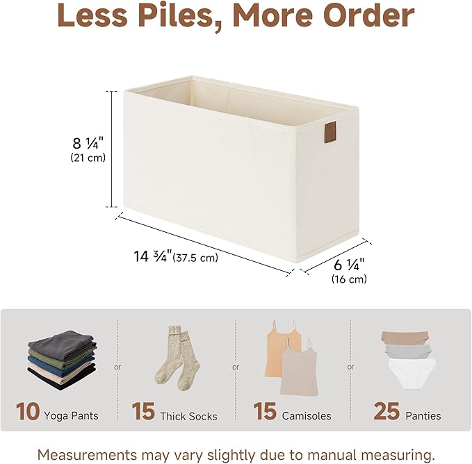 StorageWorks Fabric Storage Bins, Small Storage Bins with PU Handle, Decorative Narrow Baskets for Shelves, Ideal for Organiz