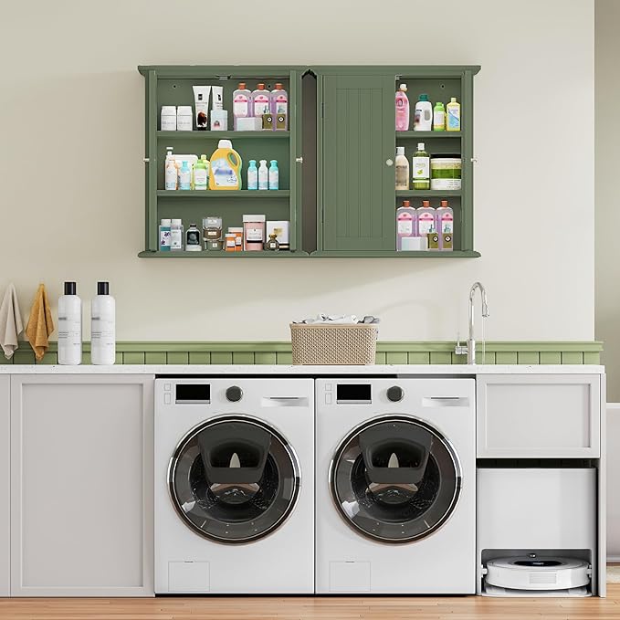 ChooChoo Bathroom Wall Cabinet, Over The Toilet Space Saver Storage Cabinet, Medicine Cabinet with 2 Door and Adjustable Shel