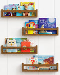 Forbena Walnut Brown Nursery Bookshelf Wall Mounted, Wooden Floating Book Shelves for Wall, Nursery Hanging Bookshelves for B