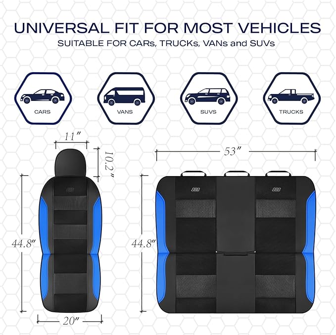Skechers Aircooled & Memory Foam Seat Covers,Premium Leather with EVA Mesh Car Seat Covers,Seat Cover Full Sets,Airbag Compat
