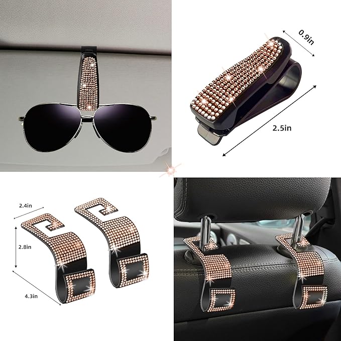 NBTEPEM 30 Pcs Bling Car Accessories Set for Women, Steering Wheel Cover Set, Bling Console Cover, Seat Belt Cushion, Shift Knob Cushion, Cup Coaster, Rhinestone Car Hanging Accessories (Champagne)
