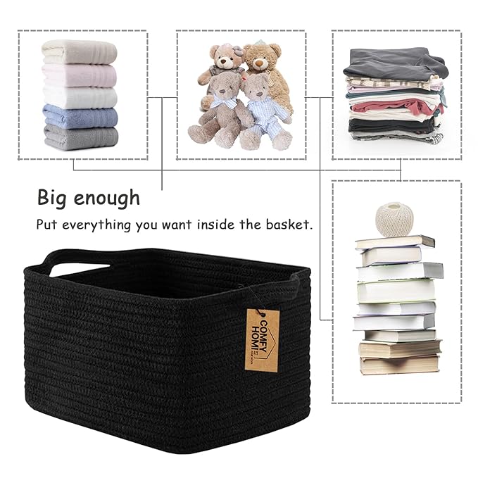 COMFY-HOMI 3PACK Cotton Rope Woven Basket With Handles for Shelves, Toy, Book, Cloth Storage Basket for Organizing|13.5" x 11
