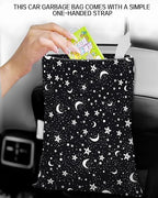 Car Trash Can, Durable Hanging Car Trash Garbage Bag, Cute Automotive Garbage Cans Organizer, Black White Moon Star