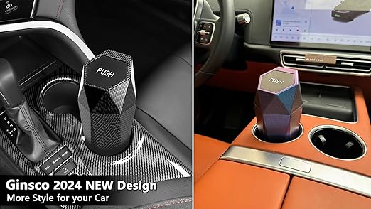 Ginsco 2 Pack Car Trash Can with Lid, Cup Holder Garbage Can for Car, Garbage Bin Cars Accessories for Interior, Leakproof Small Trash Bin, Mini Trash Can for Cars, Home, Bedroom, Office (Red)