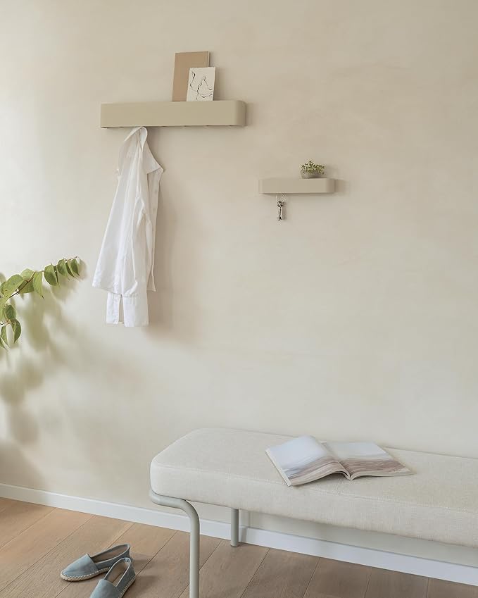 Kazai.® Coat Rack Wall Mount with Shelf 'Tone' | Modern Design Coat Hanger with Hidden Hooks and Storage | Hat Rack with Shel