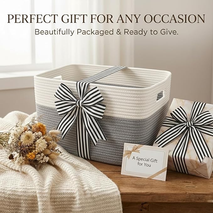 JMvicyroam Woven Blanket Basket,65L Large Storage Bin for Blankets Toys Clothes,Decorative Rope Basket for Living Room Bedroo