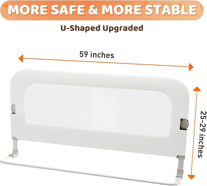 omzer Bed Guard Rail for Toddlers - 59inch Foldable & Adjustable Height Baby Bed Safety Side Rails - Large Toddler Crib Raili