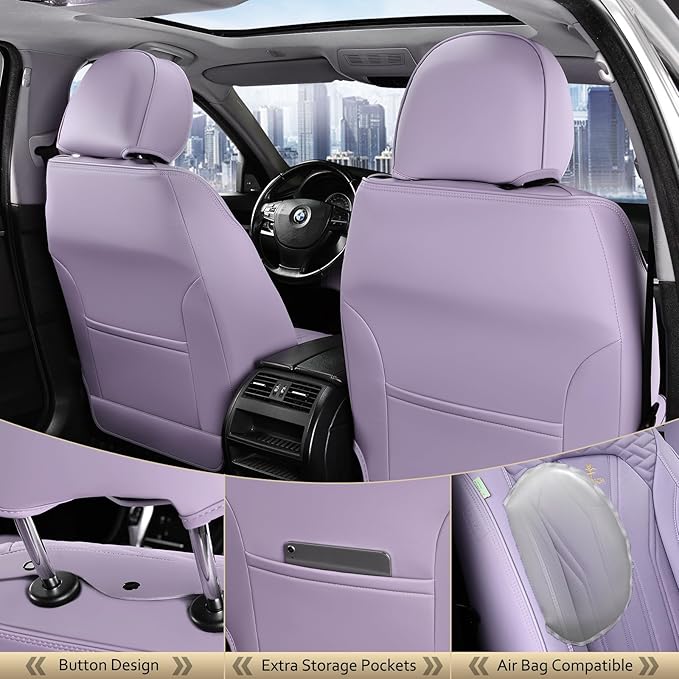 FLORICH Leather Seat Covers Full Set Purple Car Seat Cover Full Coverage Seat Covers Front Seats and Rear Waterproof Car Seat