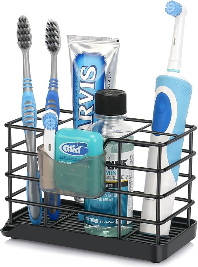 Toothbrush Holders for Bathrooms, Stainless Steel Bathroom Toothbrush Holder Kids Electric Tooth Brush Holder and Toothpaste 