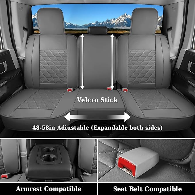 Coverado Dodge Ram Seat Cover Full Set, Waterproof Ram 1500 Seat Cover Compatible with 2002-2025 Dodge RAM 1500 2500 3500 Cre