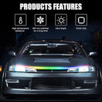 JMTBNO 94 Inch Car Hood Lights Strip, Universal Multicolor Exterior Dynamic Car LED Hood Light with Fuse Flexible & Waterproof Daytime Running Light Strip for Cars SUVs Trucks Pickup